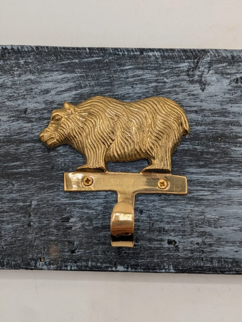Hand Crafted Hat Key Coat Rack 2 Brass Bear Hooks Wall Mount `Blue 14.5